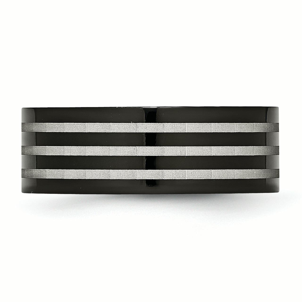 Best Birthday Gift Titanium Striped 8mm Black IP-plated Brushed//Polished Band