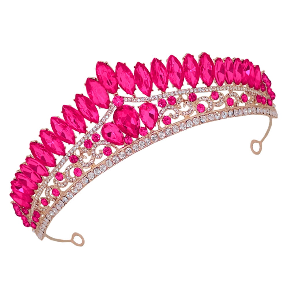 HONITANO Rosy Bridal Headpiece Rhinestone Tiara Crown for Wedding Decor