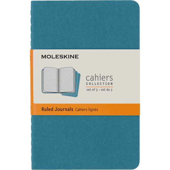Moleskine Cahier Journals (Set of 3), Pocket (3.5" x 5.5"), Ruled, Brisk Blue