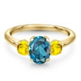 thumbnail image 3 of Gem Stone King 2.22 Ct Oval London Blue Topaz Yellow Sapphire 18K Yellow Gold Plated Silver Ring (Size 9), 3 of 6