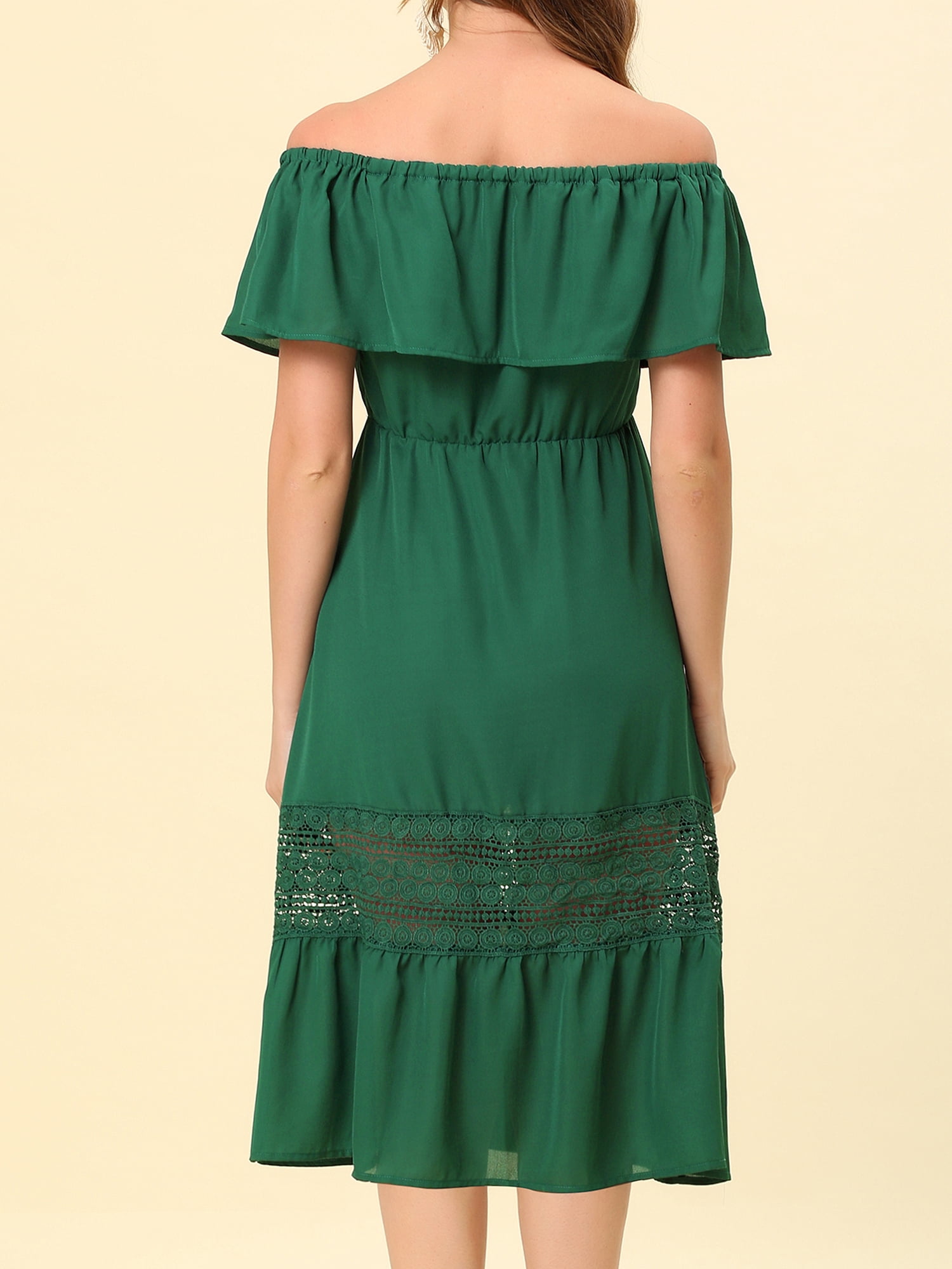 DARING DIVA Women's Off Shoulder Flutter Sleeve Maxi Dress L Dark Green