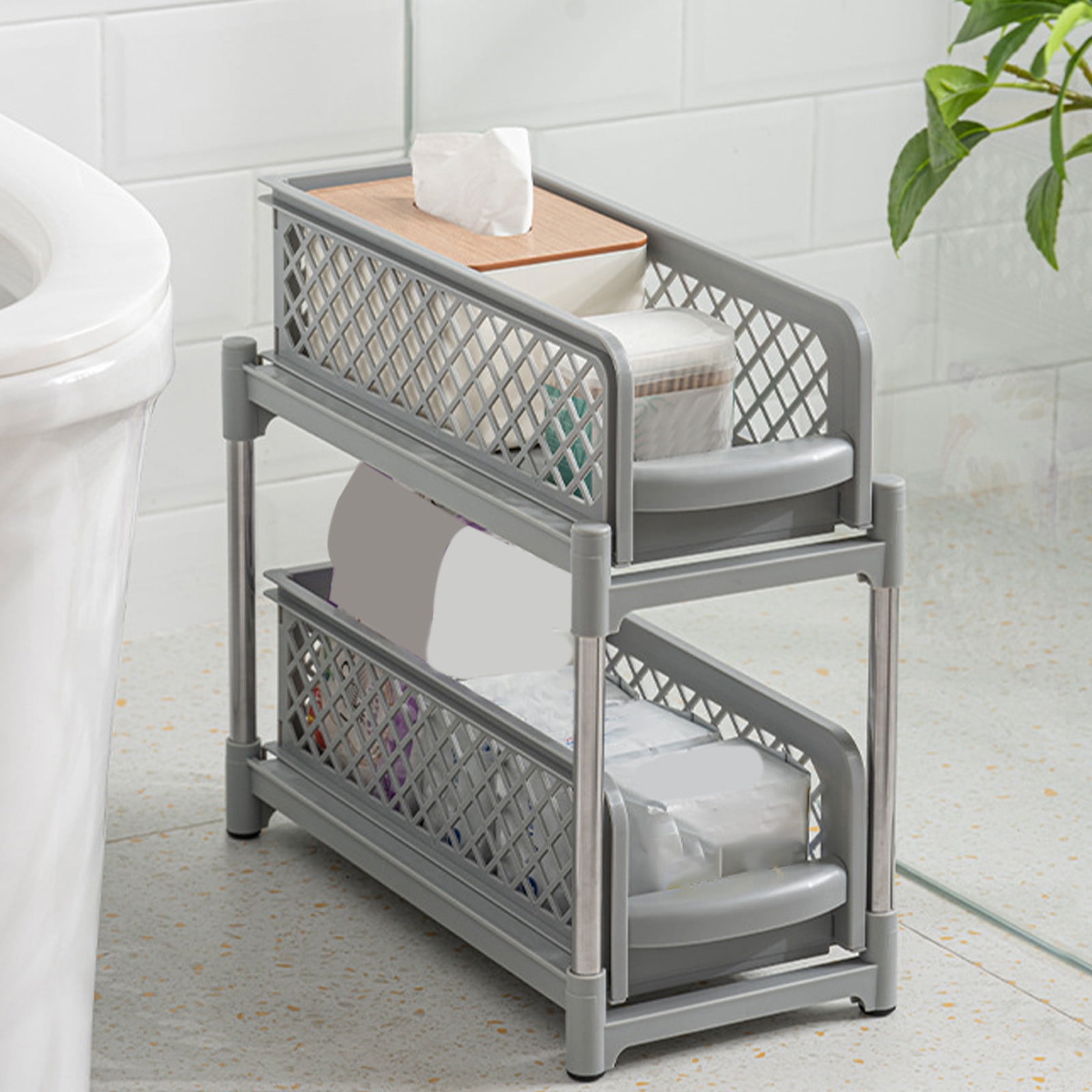 SouMaox Under Sink Organizer Sliding Drawer Double Layer Pull Out Cabinet Storage Rack Kitchen Bathroom Pantry Laundry Room Organization