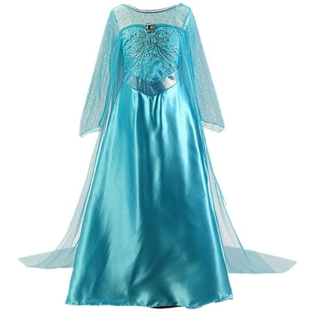Girls Elsa Costume Frozen Snow Queen Sequin Fancy Princess Dress Up for Birthday Party
