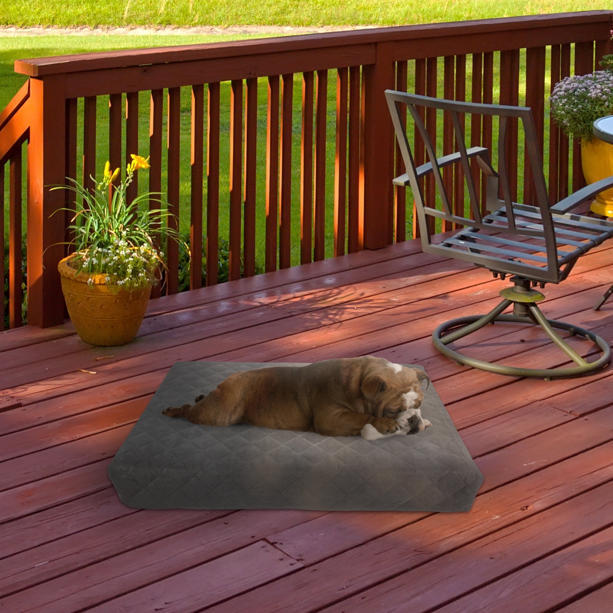 Waterproof Dog Bed – 2-Layer Memory Foam Dog Bed with Removable Machine Washable Cover – 30x21 Dog Bed for Medium Dogs up to 45lbs by PETMAKER (Gray)