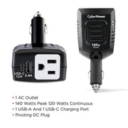 CyberPower M140BUC 140W Power Inverter - 1 AC Outlet, USB-C & USB-A Ports, Black