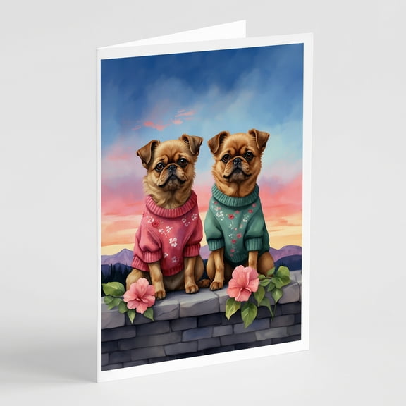 Brussels Griffon Two Hearts Greeting Cards Pack of 8 7 in x 5 in