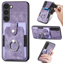 Decase for Samsung Galaxy S23 Ultra Wallet Case with Card Holder, Magnetic Car Mount Luxury Leather 360° Rotation Ring Holder Kickstand, Magnetic Clasp Protective Durable Cover 6.8 Inch, Purple