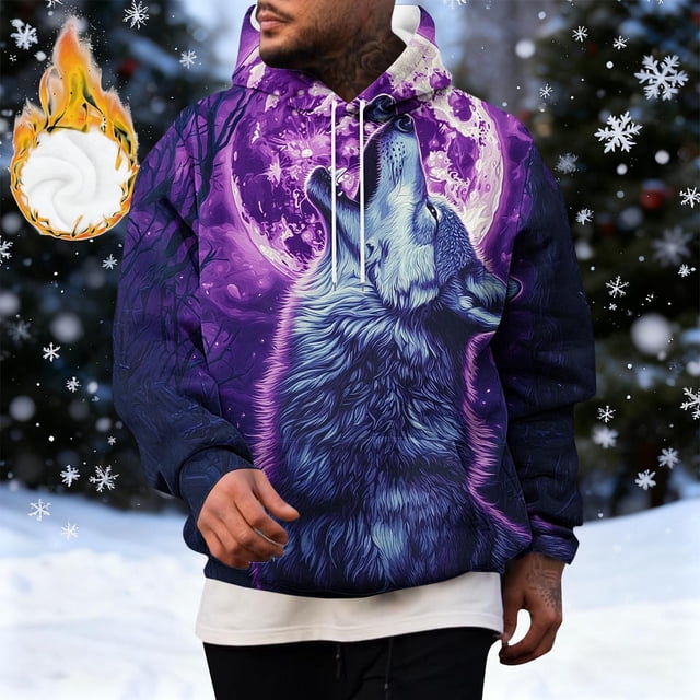SBYOJLPB Men Casual Print Pullover Long Sleeve Hooded Sweatshirt with Drawstring