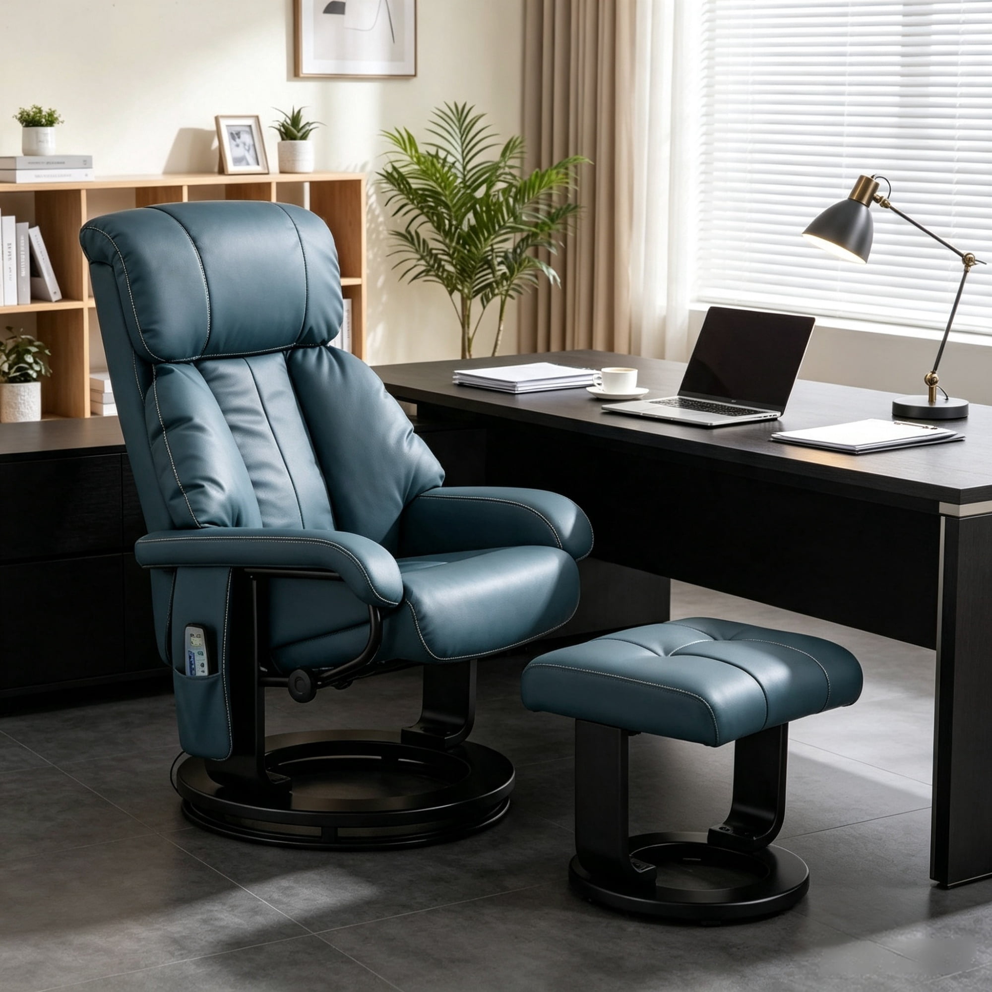 360° Swivel Massage Recliner Chair, 10-Point Vibration Footstool for Living Room, Blue