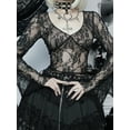 thumbnail image 6 of Hirigin Women Y2k Fairy Grunge Crop Tops V Neck See Through Sheer Mesh T Shirt Punk Slim Fit Long Sleeve Shirt, 6 of 8