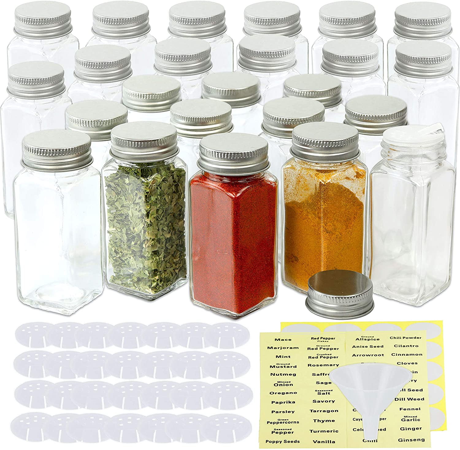 SimpleHouseware Spice Jars 4 Ounce Square Bottles w/labels, 24Pack