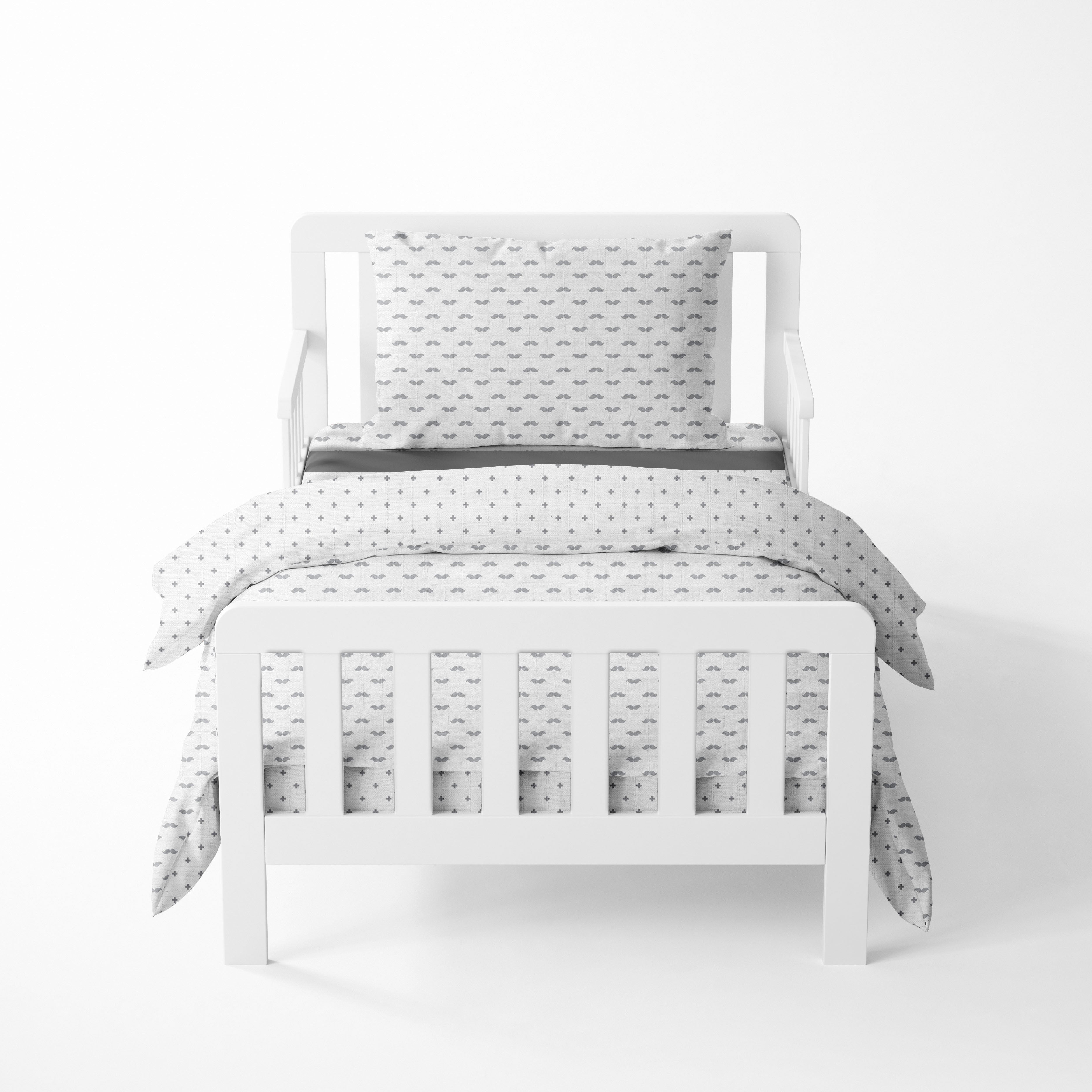 Bacati - Toddler Bedding/Sheet Set 100% Cotton Muslin, Love Hearts Grey