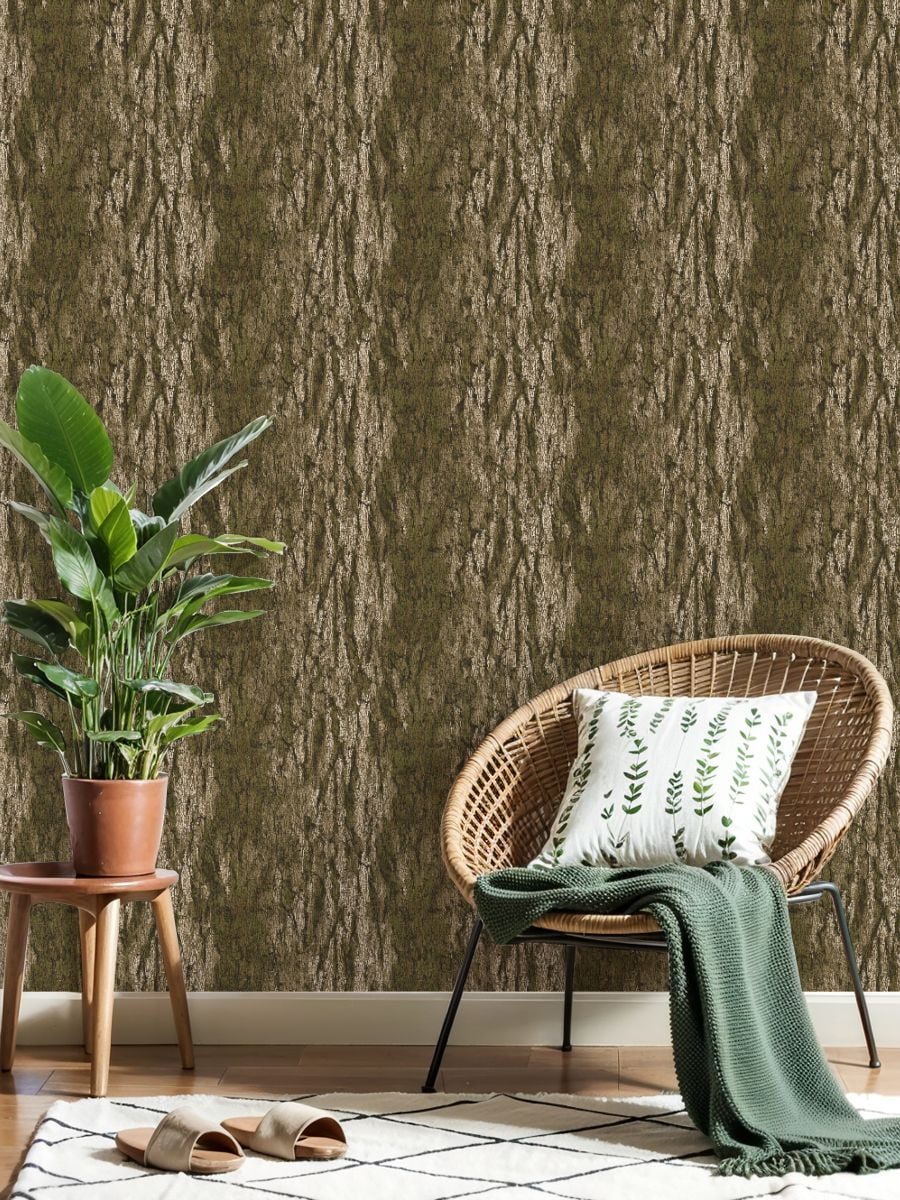Peel and Stick Wallpaper 23.6in x 9.8ft Textured Bark Moss Earthy Tones Contact Paper Vinyl Waterproof Self Adhesive Wall Paper for Shelf Cabinet Hunting Cabin
