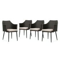 GDF Studio Iris Outdoor Wicker Dining Chairs with Water Resistant Cushions, Set of 4, Multibrown and Textured Beige