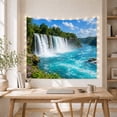 thumbnail image 5 of Waterfall Over Rocky Cliff Beside Turquoise River, Peaceful Digital Art for Nature Lovers, Nature Decor, New Home Gift, Tapestry Wall Hanging for Living Room and Study Room, 5 of 6