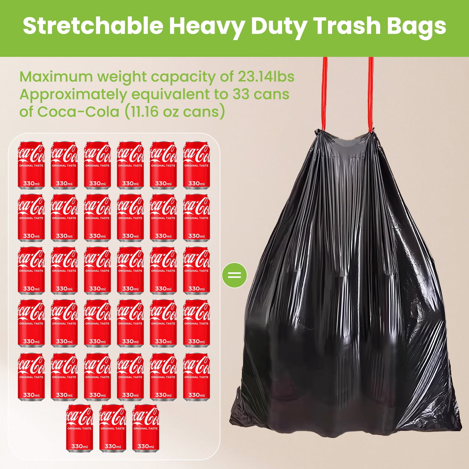 13 Gallon Trash Bags, 100 Count Tall Kitchen Drawstring Garbage Bags, Leakproof Unscented Can Liner for Home & Office, Black