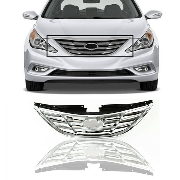 LABLT Front Upper Grille Chrome Trim Grill For 2011/2012/2013 Hyundai Sonata 2.0L/2.4L