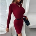 thumbnail image 4 of Lindreshi Formal Dresses for Women Women Fashion Solid Color Long Sleeve Half High Neck Hip Slim Sweater Dress, 4 of 7