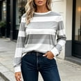 thumbnail image 7 of Edvintorg Long Sleeve Shirts for Women Striped Color Block Crew Neck Casual Pullover Tops Summer Blouse Clothes Women Gray XL, 7 of 7