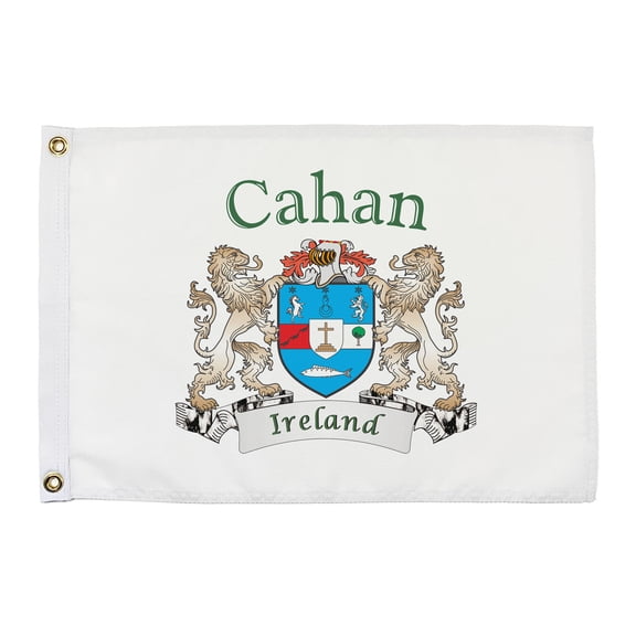Cahan Irish Coat of Arms Small White Flag - 16"x10.5" inches