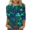 thumbnail image 2 of Mgmyaa Women's Sequin Printed Blouses 3/4 Sleeve Crew Neck Tops Casual Fashion T-Shirts, 2 of 5