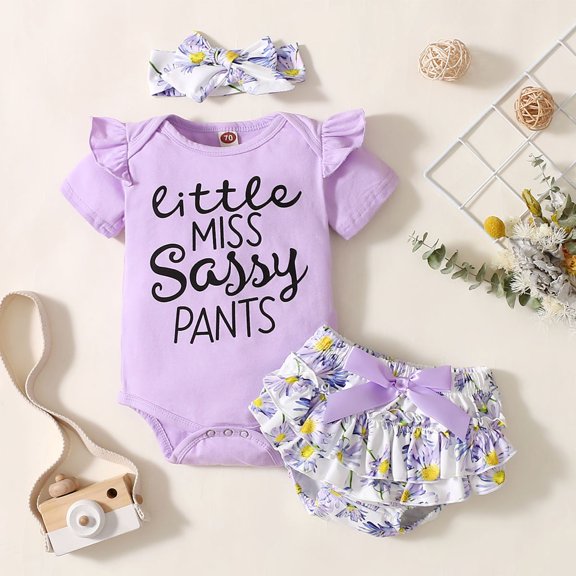 Vedolay Girls Shorts Sets Outfits Girls Summer 2-piece Suit Floral Print Short-Sleeved Sets Cute Outfits For Girls,Purple 9-12 Months