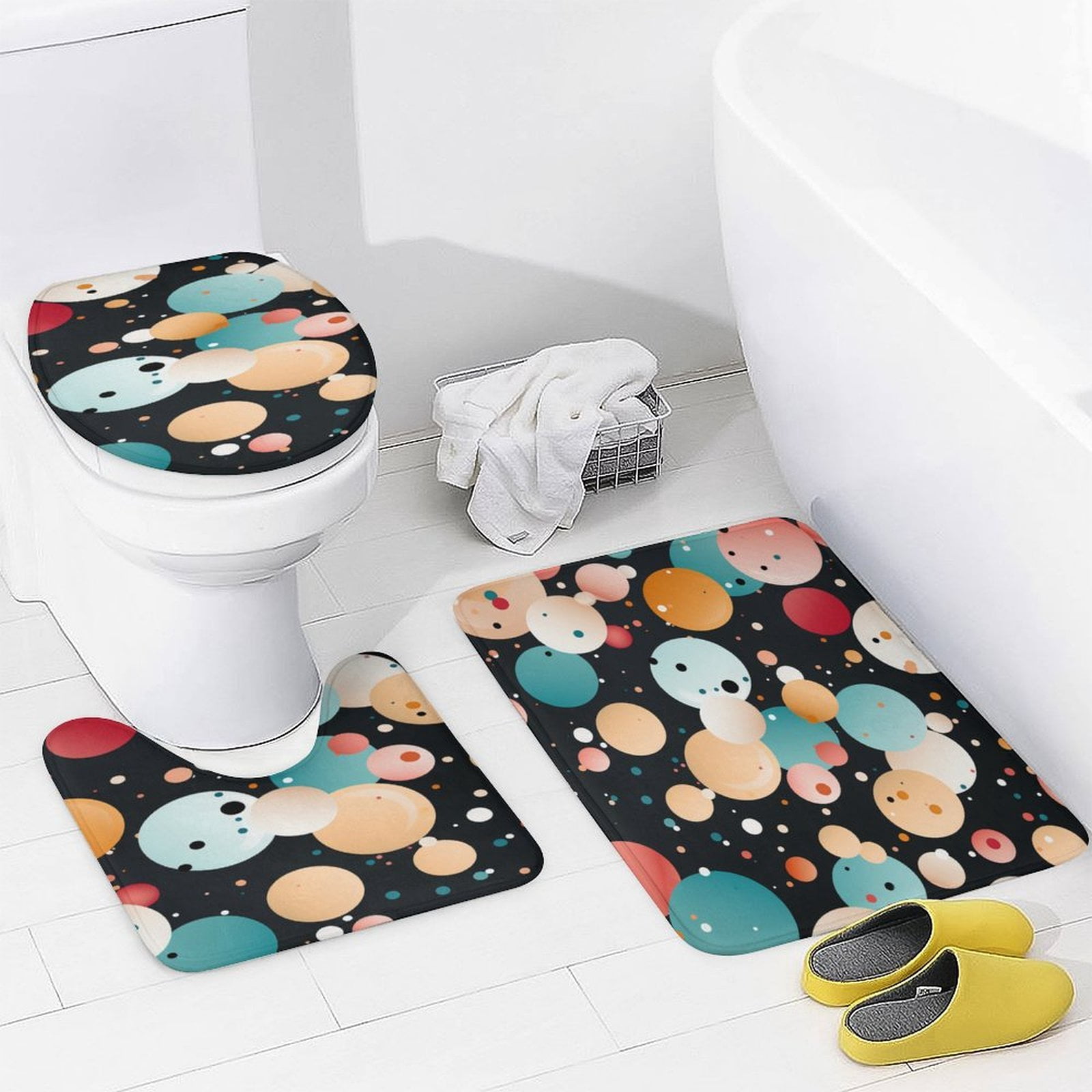 4 Piece Shower Curtain Sets with Non-Slip Rugs Toilet Lid Cover And Bath Mat Bathroom Decor Set Colorful Polka Dot Waterproof Personality Pattern Bath Curtain Spot Simple Structure Abstract