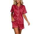 thumbnail image 2 of NominalSnug Satin Pajamas Sets for Women Short Sleeve Button down Shirts Wide Leg Shorts with Pockets Loungewear, 2 of 6