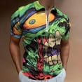 thumbnail image 2 of Psychedelic Zombie Skull Print Men Zipper T-shirt Summer Casual Short Sleeve T-shirt Top, 2 of 7