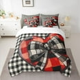 thumbnail image 2 of Manfei Teens Plaid Bow 7pcs Bedding Comforter Set for Teens Boys Girls,Valentine's Day Queen Bedding Sets Super Cozy,Geometric Grid Queen Sheet Sets,Microfiber Bedroom Decor,Reversible, 2 of 8