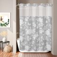 thumbnail image 2 of No Hook Shower Curtain, Rustic Floral Pattern Shower Curtains for Bathroom with See Through Top Window, Vintage Minimalist Flower Gray Waterproof & Washable Bath Curtain Stall 48"x72", 2 of 9