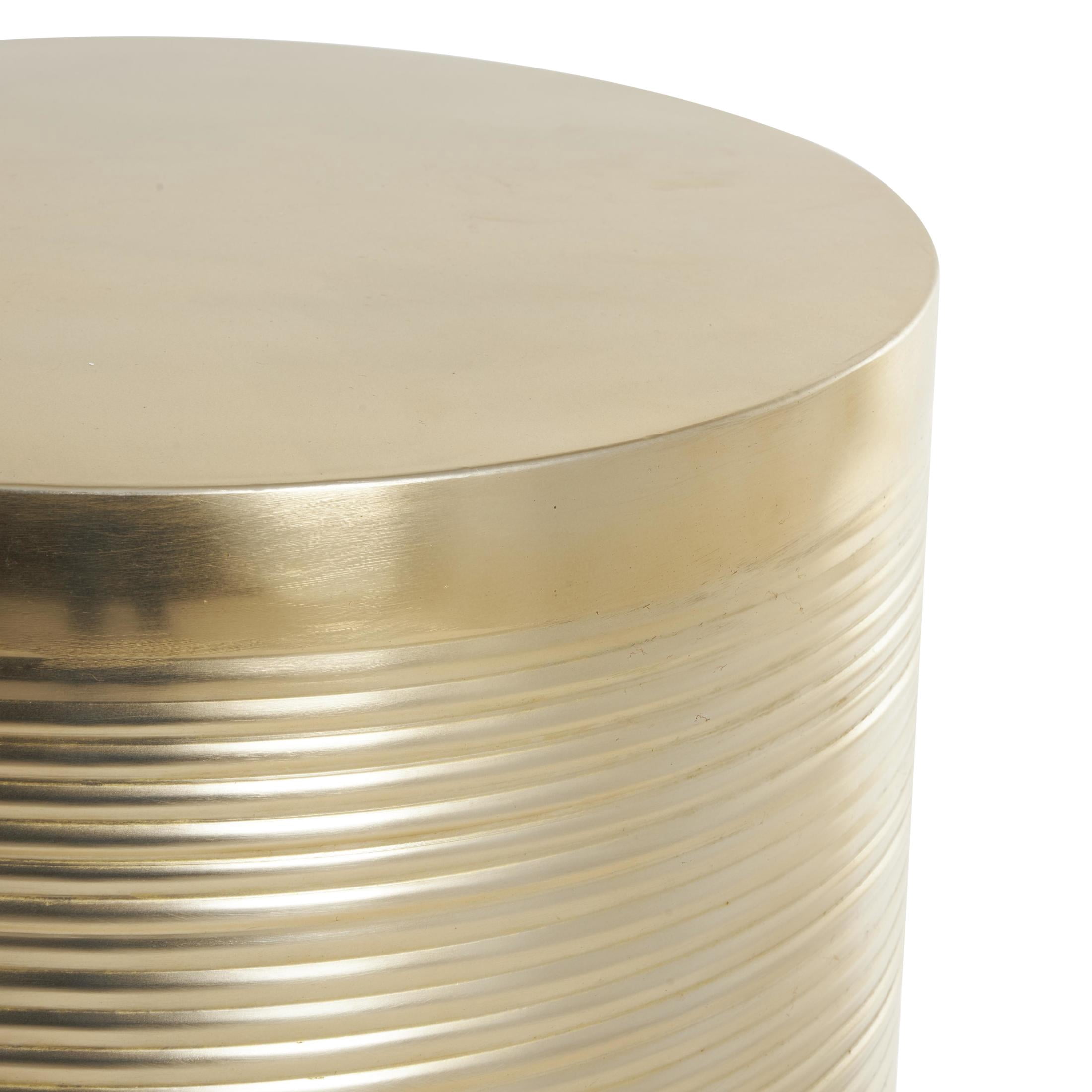 DecMode 18" x 24" Gold Metal Metallic Ribbed Drum Accent Table, 3-Pieces