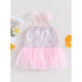 thumbnail image 2 of Infant Baby Girls Summer Romper Dress, Sleeveless Shiny Sequins Tulle Patchwork Bodysuit, 2 of 9