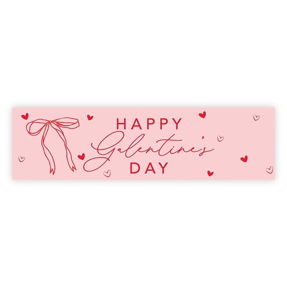 Koyal Wholesale Red & Pink Coquette Bow Galentines Day Banner, Cute Party Décor for Girls, 13"x48"