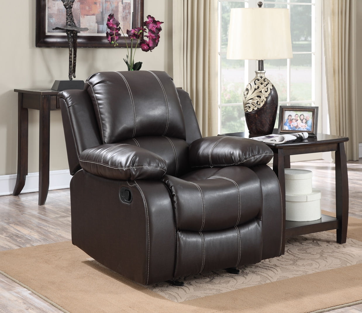 Gordon Motion Glider Recliner Chair, PU Leather, Dark Brown