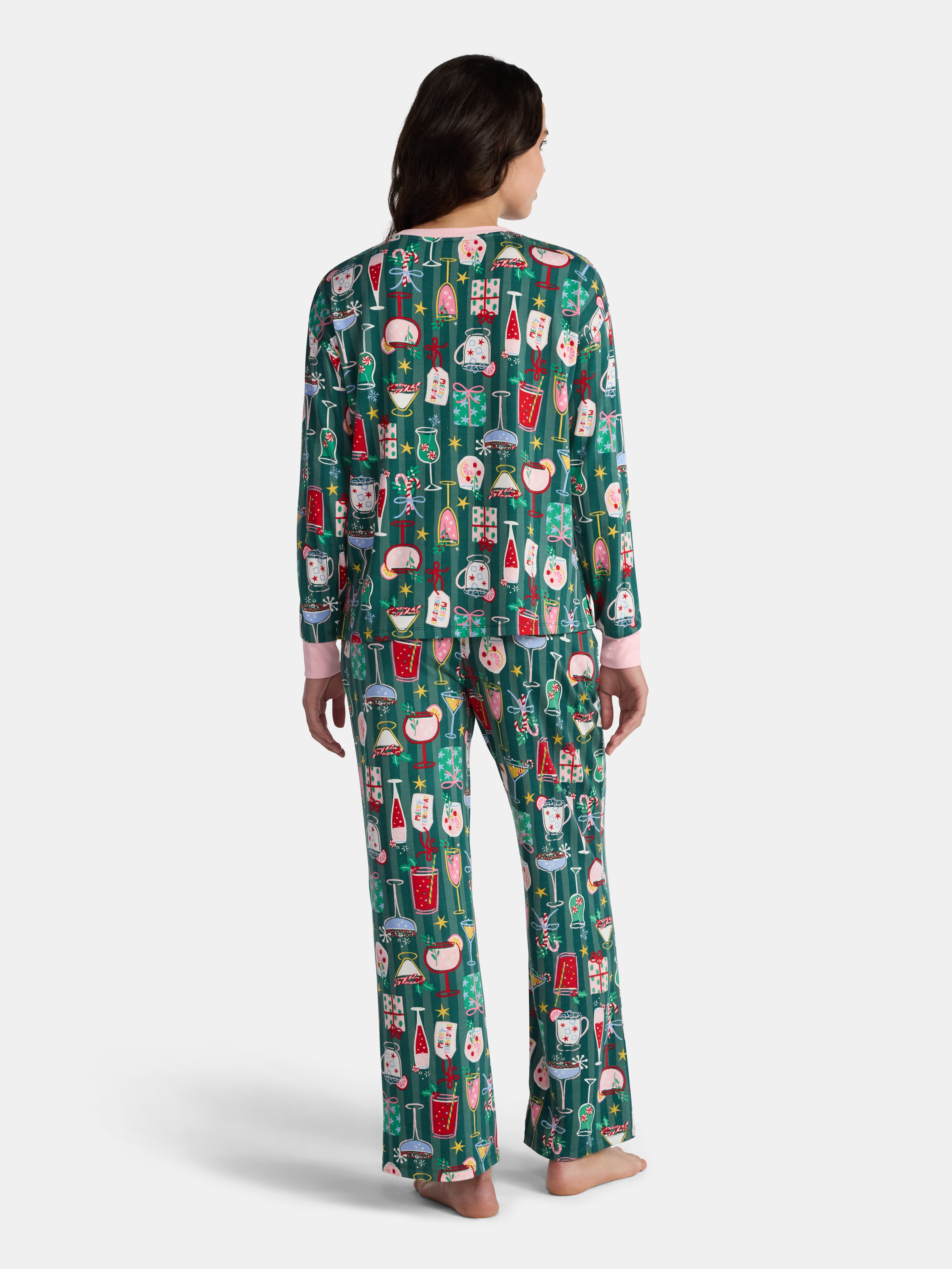 Jaclyn Women's Holiday Long Sleeve Sleep Top and Open Leg Pants Pajama Set, 2-Piece, Sizes S-XL