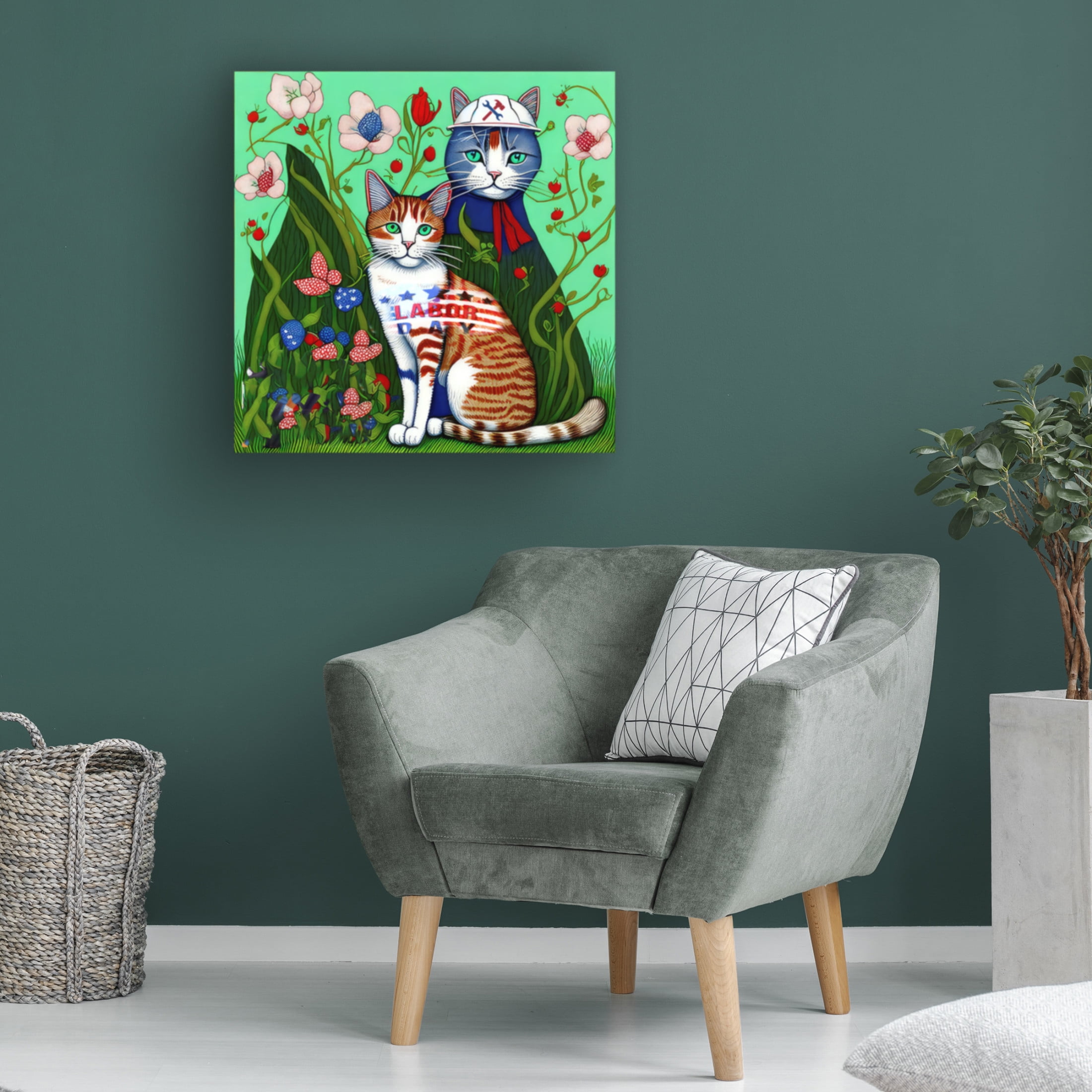 Canvas Wall Art - FootePrint Art 'Labor Day Kitties' Wall Art for Living Room, Bedroom, or Office Décor by Trademark Fine Art - 35 x 35 Inches