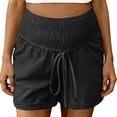 thumbnail image 3 of Bxsruta Maternity Cotton Shorts High Waist Smocked Waistband with Pockets Drawstring Summer Casual Shorts, 3 of 8