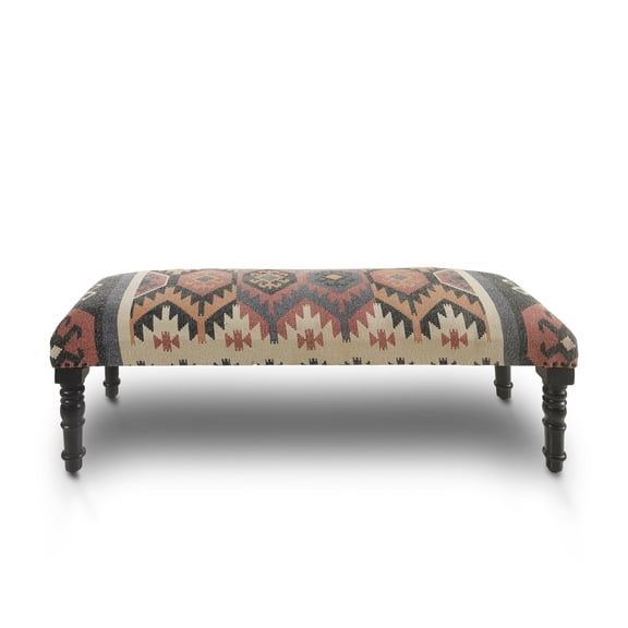47" Brown Red and Natural Black Leg Southwest Upholstered Bench