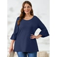 thumbnail image 5 of SHOWMALL Women's Plus Size Shirts Bell-Sleeve Ultimate T shirts Navy Blue 5X Scoop Neck Casual Blouses 3/4 Sleeves Basic Tops, 5 of 7