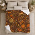 thumbnail image 5 of Harvest Pumpkin Leaf Flannel Blanket for Living Room and Cabin, Brown Orange White Pumpkin Maple Berry Acorn Wildflower Artwork, Home Decor, Gift for Fall Harvest Lovers, 5 of 9