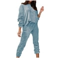 thumbnail image 1 of Conjunto de dos piezas para mujer, suave, liso, manga larga, cuello redondo, Otoño Invierno, Tops de terciopelo, pantalones largos de cintura alta, pantalones, traje informal Fridja  hfkajh100775, 1 of 6