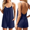 thumbnail image 3 of MuXiKeJi Clothes Linen Rompers for Women Casual Sleeveless Halter Short Overalls Spaghetti Strap Shorts Jumpsuit with Pockets, 3 of 7