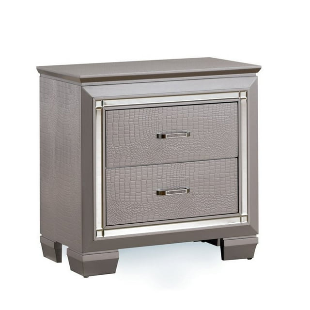 Bowery Hill Table de Chevet 2 Tiroirs en Argent