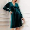 thumbnail image 2 of Zshosam Women's Fall Dresses Casual Long Sleeve Wrap V Neck Maxi Dress Ruffle High Low Wedding Guest Dress(Green,XXL), 2 of 6