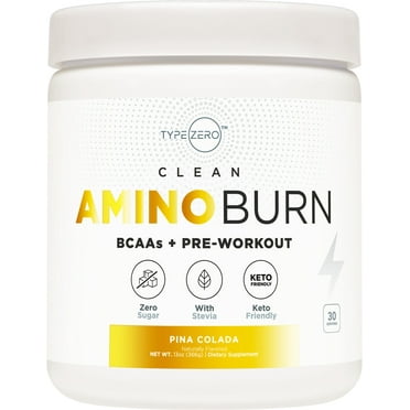 Type Zero AminoBurn - Natural Pre Workout   Vegan BCAA (Piña-Colada | 30serv) Sugar Free BCAAs Amino Acids Supplement Keto Preworkout for Women, Amino Preworkout Energy, Post Workout Recovery Drink