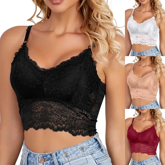 COMVALUE Women Lace Bra Plunge Padded No Underwire Bralettes (Red, S)