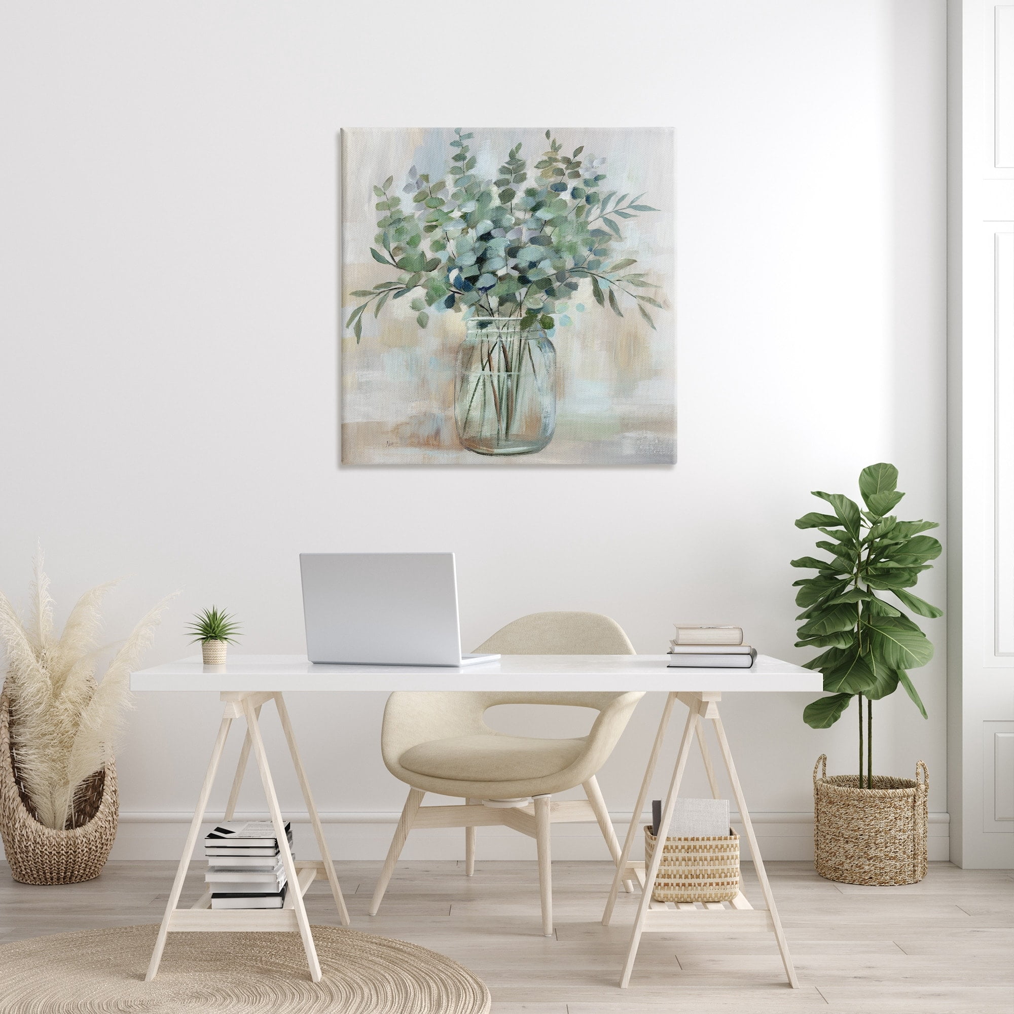 Stupell Industries Soothing Eucalyptus Flower Herb Arrangement Rustic Jar Painting Gallery Wrapped Canvas Print Wall Art, Design by Nan