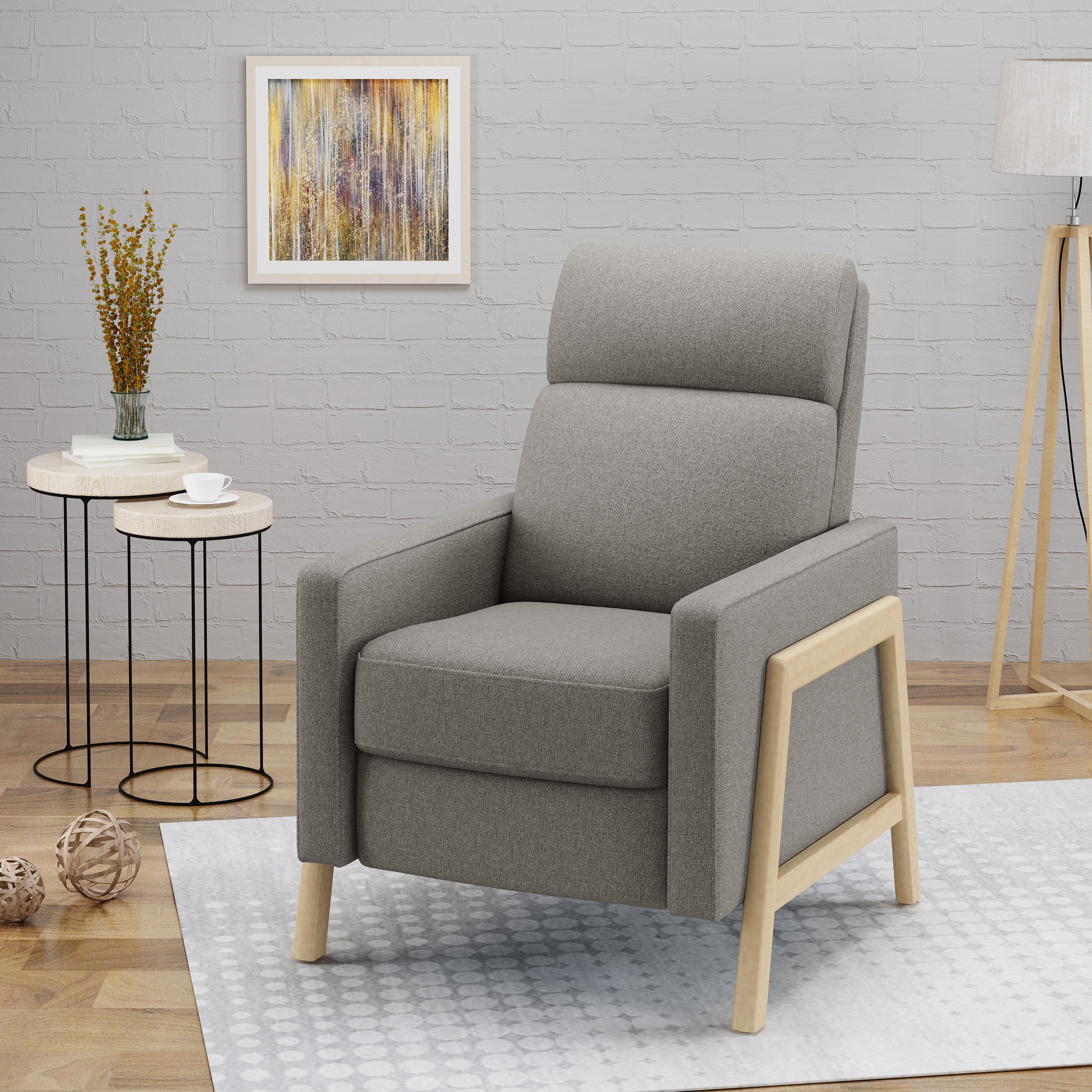 Noble House Mid Century Modern Fabric Recliner, Beige