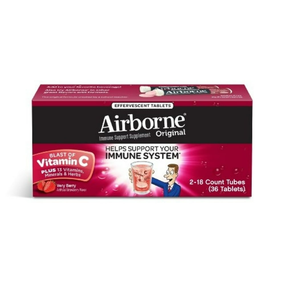 Airborne Effervescent Immune Support Supplement Very Berry 36 Tablets